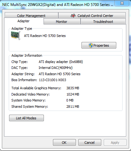 how for you to the graphic card memory inside the windows 7